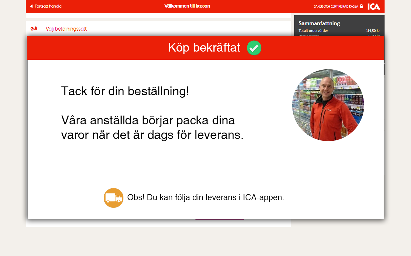 Order completed screen